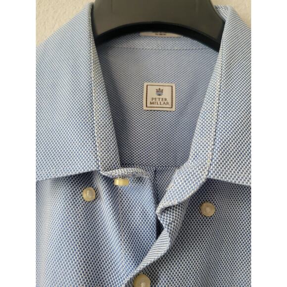 Peter Millar Mens Crown Cool Shirt Sz X Large Blue Pattern Long Sleeve Linen - Picture 3 of 5